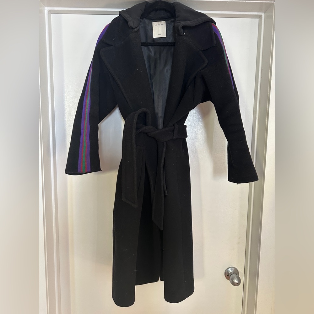 Sandro Paris Sport Stripe Wool Coat